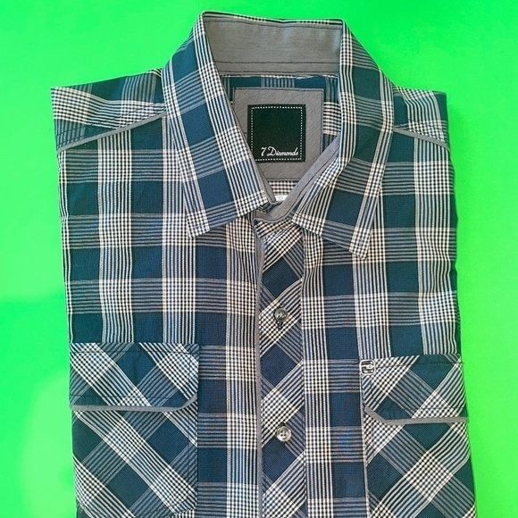 (Vintage) 7 Diamonds Blue White Plaid Longsleeve Button Up, Rockstar, Gentleman